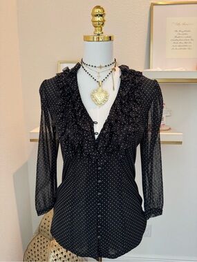 Macy’s INC Black/White Sheer Ruffle Blouse